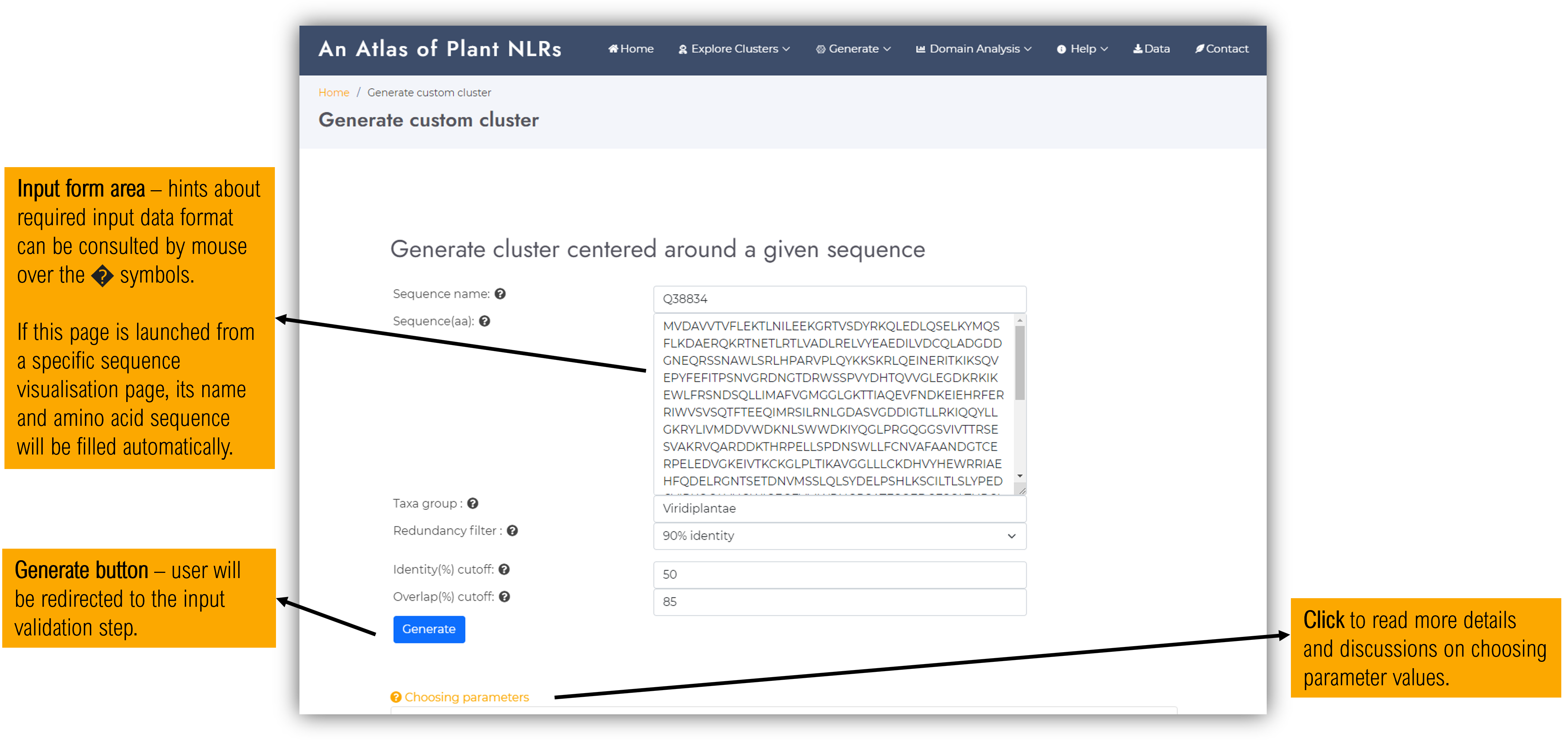 Generate cluster - input form